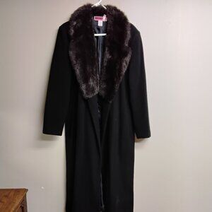 Merona Women's Wool Overcoat With Faux Fur Size L #540